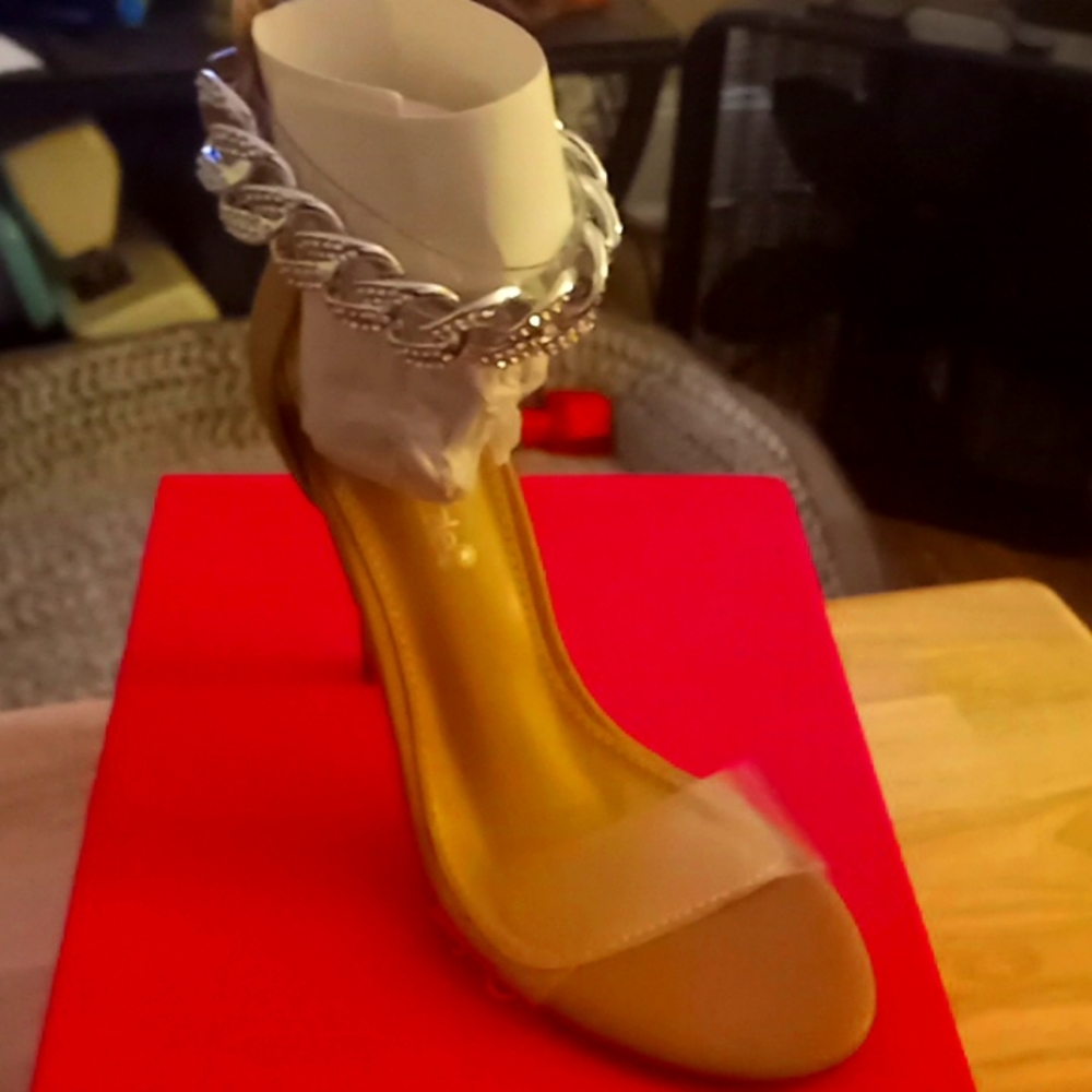 Tan bedazzled ankle heel